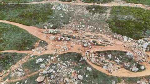 Top-Down Aerial View of a Rugged Coastal Headland in Portugal Stock-Footage 345841905