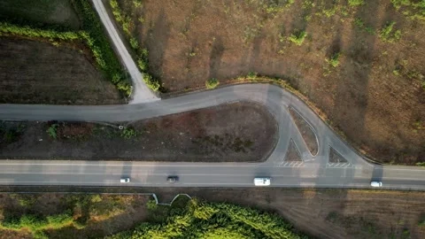 Top down aerial view of a rural highway in Portugal Stock Footage 246582795
