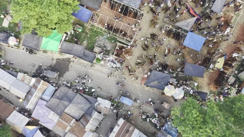 Top Down Aerial View of Rural Village Market in Kushtia, Bangladesh Stock Footage 337076970