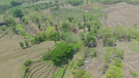 Top Down Aerial View of Rural Road and River Stock Footage 346428207