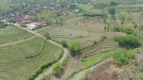 Top Down Aerial View of Rural Road and River Stock Footage 346428214