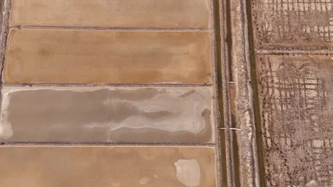 Top Down Aerial View of Salt Evaporation Ponds and Canal, Kampot Cambodia Stock-Footage 347315209