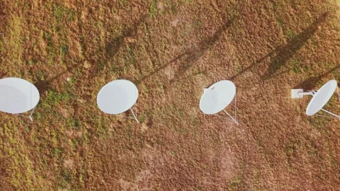 Top-down aerial view of a satellite dish array at UnB Gama campus 库存影片 337987377