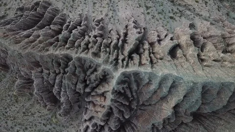 Top Down Aerial View of Sharp Sandstone Hills in Jujuy Province Desert, Stock Footage 129205364