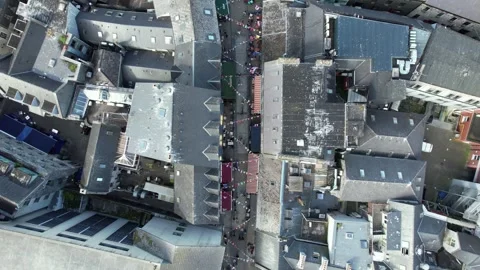 Top-down aerial view of Shop Street rooftops, Galway, Ireland Stock Footage 346746085