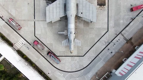 Top down aerial view of a simulation training facility for Aircraft Stock Footage 126205681