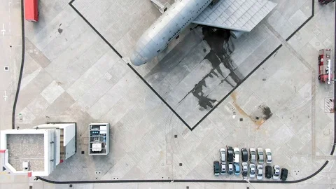 Top down aerial view of a simulation training facility for Aircraft Stock Footage 126366612