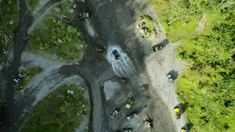 Top down aerial view situation of Kalikuning off road riverside arena Stock Footage 128071312