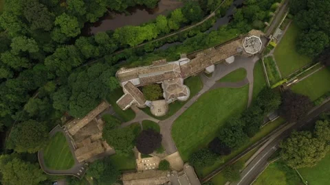 A Top Down, Aerial view of Skipton Castle in Yorkshire Stock Footage 292125205
