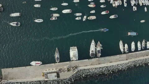 Top down aerial view of a small marina on the Montenegro Stock Footage 161028570