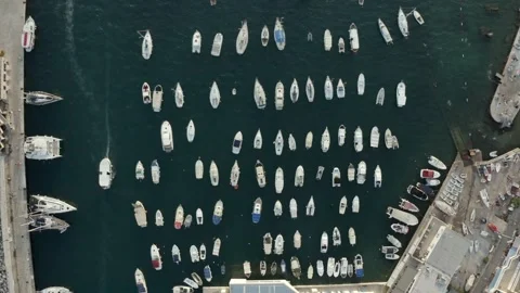 Top down aerial view of a small marina on the Montenegro Stock Footage 161028720