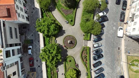 Top-Down Aerial View of a Small Urban Park in Coimbra, Portugal Stock-Footage 345840304