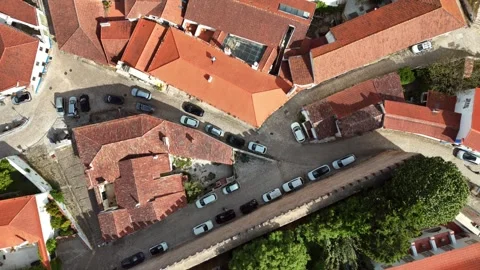 Top-Down Aerial View of a Small Portuguese Town With Red Roofs Stock-Footage 345841863
