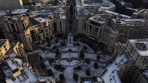 Top-Down Aerial View Snowy Residential Courtyard, Paris, France Stock Footage 327553536