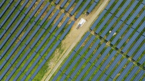 A top-down aerial view of solar panels providing energy with modern technology Stock Footage 236748654