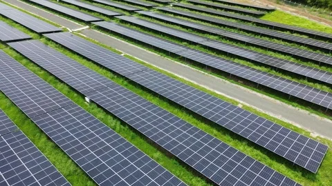 Top Down Aerial View of Solar Energy Facility Generating Power Stock Footage 306971063
