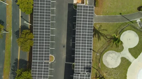 Top Down Aerial View Of Solar Panel Carports Over Parking Lot, Lauderhill Stock-Footage 339064641
