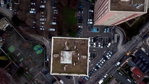 Top-down aerial view of star-shaped apartment buildings in Paris, France Stock Footage 327553983