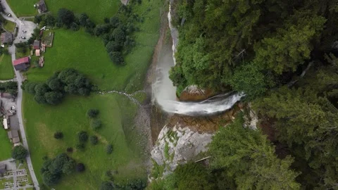 Top-Down Aerial View of Staubbach Falls – Lauterbrunnen, Switzerland Stock Footage 313562879