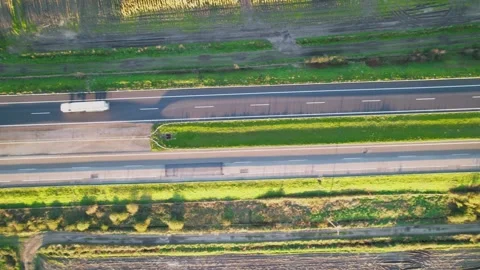 Top down aerial view of straight motorway. The Concept of Transport. Stock Footage 325972618