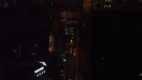 Top down aerial view of the streets of downtown Manhattan, New York City, at nig Stock Footage 199462191