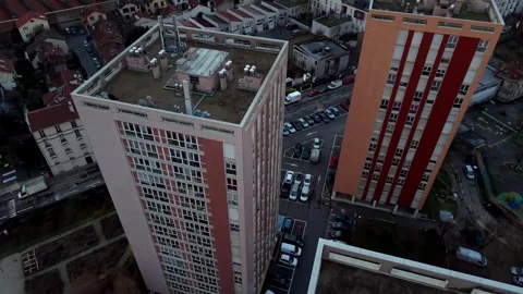 Top-Down Aerial View of Suburban Apartment Towers, Paris, France Stock Footage 327554011