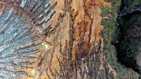Top Down Aerial View Of Sulfur Erosion Patterns In Ijen Volcano Crater Java 스톡 동영상 329949090