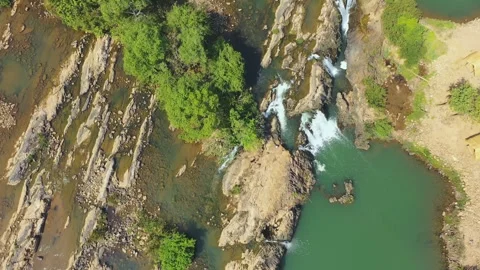 Top down aerial view of Tad Faed waterfall in Bolaven, Laos Stock Footage 248092105