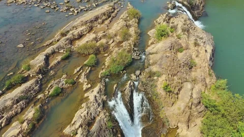 Top down aerial view of Tad Faed waterfall in Bolaven, Laos. Cinematic drone sho Stock Footage 248363026
