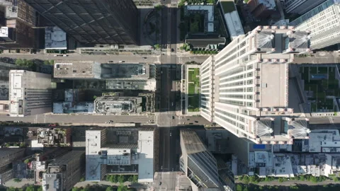 Top down aerial view of tall buildings and city streets in Chicago City Illinois Stock-Footage 160184267