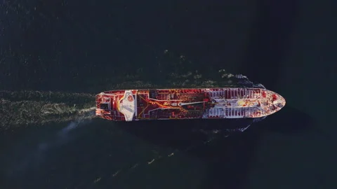 A top down aerial view of the tanker in motion Stock Footage 228321044