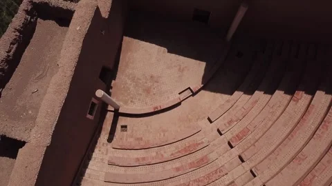 Top Down Aerial View of Traditional Kasbah Layout in Ait Benhaddou Morocco Stock Footage 334778079