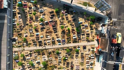 Top down aerial view of traditional Javanese graveyard in Yogyakarta Stock Footage 346741361
