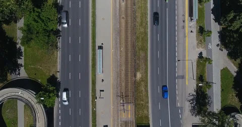 Top Down Aerial View Of Traffic Running On A Road Stock Footage 91199724