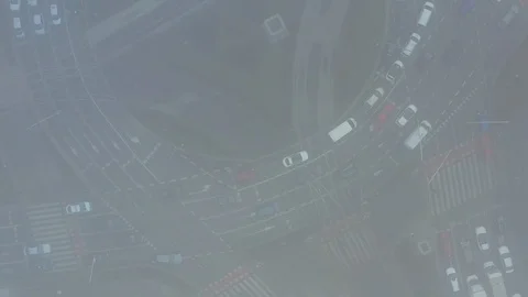 Top down aerial view of traffic in smog Stock Footage 126145158