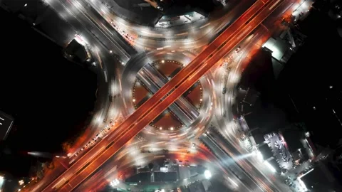 Top Down Aerial View Of Traffic On Freeway Timelapse Video stock 212476225