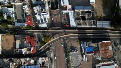 Top down aerial view of traffic on a downtown overpass in Mexico Video stock 342089763