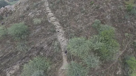 Top-Down Aerial View of Trail and Stairs to Gayatri Mata Temple, Pushkar Stock-Footage 321524633