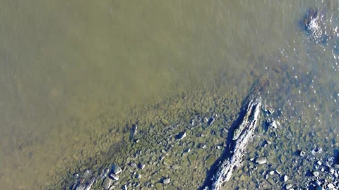 Top-down aerial view transitioning from coast to open sea Stock Footage 309563902