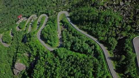 Top-down aerial view of Trollstigen hairpin turns in Norway. Stock Footage 328130348