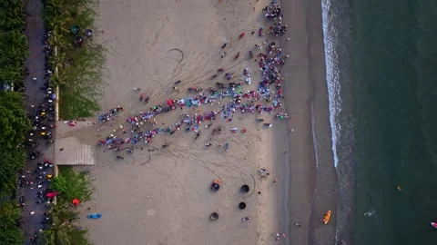 Top down aerial view of tropical beach with traditional basket boats Stock Footage 341264280
