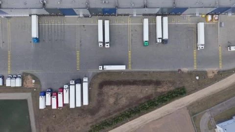 Top Down Aerial View Trucks Parking Logistics Warehouse Loading Docks Stock Footage 332553344