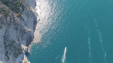 Top down aerial view of turquoise water and cliffs, Sorrento Coast Stock Footage 342509203