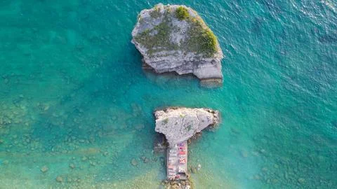 Top Down Aerial View of Two Rocks Near Sveti Nikola Island Budva Montenegro Stock Photos