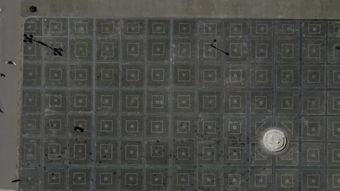 Top down aerial view to a typical European square paved with stone. Stock Footage 159713072