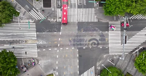 Top Down Aerial View of Urban Intersection and Traffic in Mexico City Stock Footage 346385464