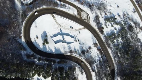 Top-down aerial view of the "Vasil Levski" memorial near Bunovo, Bulgaria. Stock Footage 235425347
