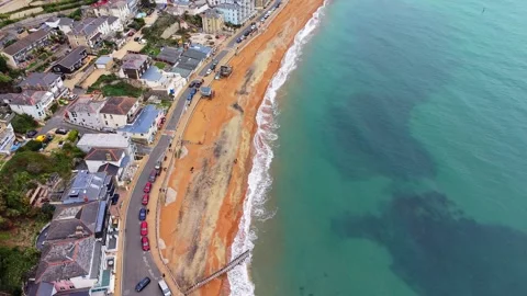Top down aerial view of Ventnor beach and seaside town, Isle of Wight Stock Footage 337031828