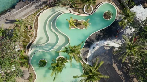 Top Down Aerial View of Villa with Swimming Pool at Toya Pakeh Harbour at Nus Stock Footage 113951593