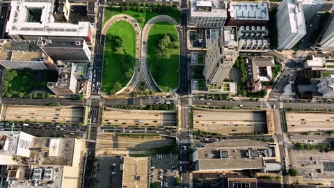 Top-Down Aerial View of Vine Street Expressway Loop and City Grid in Philade Stock-Footage 346909118